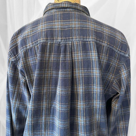 Blue/White/Yellow Accents - Vintage Flannel Shirt - Button Down w/ Collar - L - Picture 3 of 6
